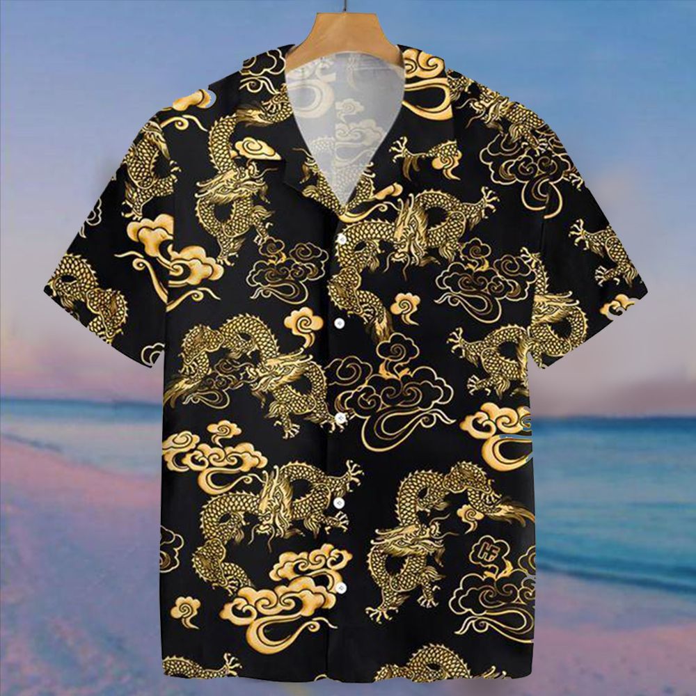 Dragon Hawaii Shirt Black And Gold Hawaii For Men Ha17073