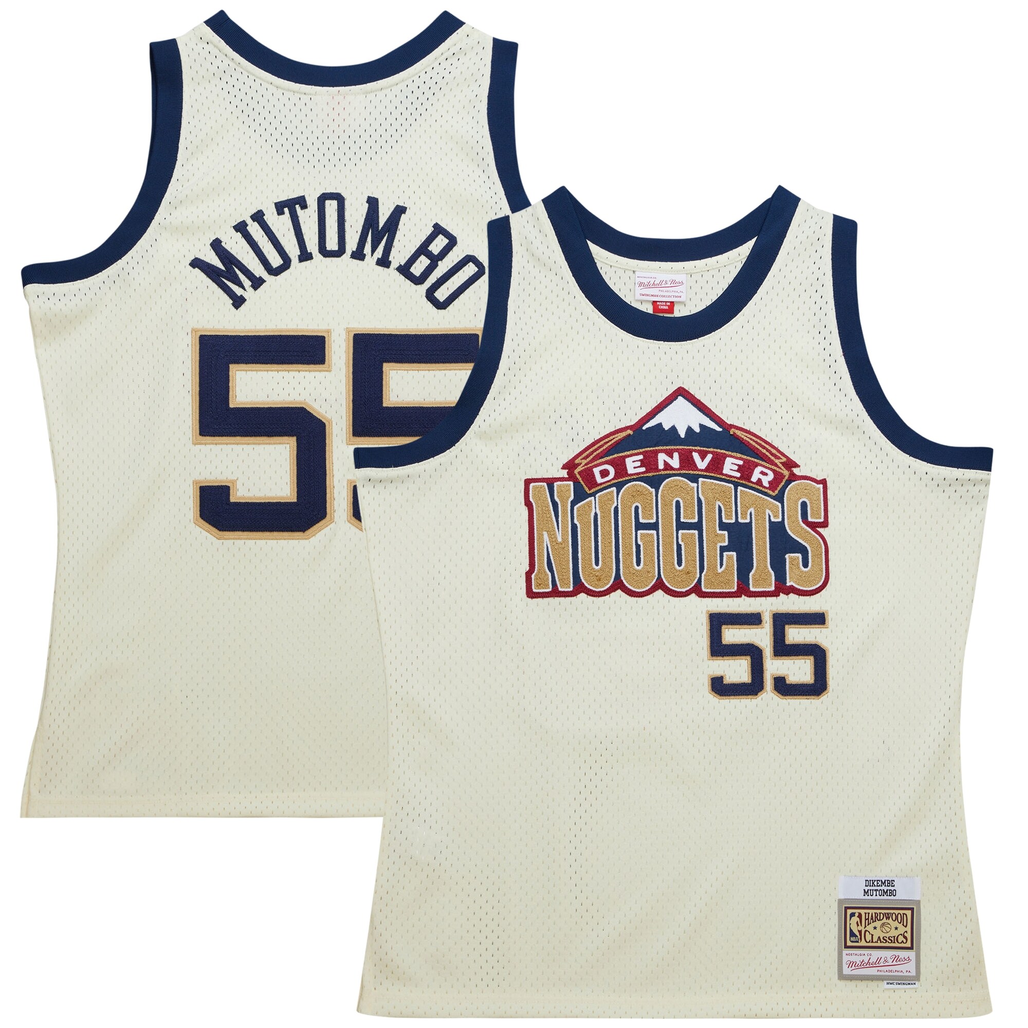 Dikembe Mutombo Denver Nuggets Mitchell & Ness Chainstitch Swingman Jersey – Cream