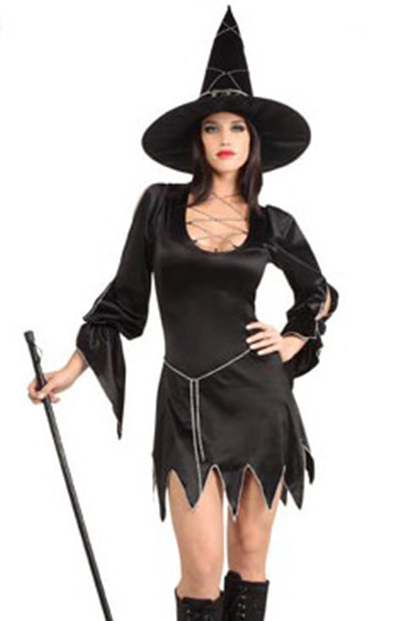 Womens Long Sleeve Sexy Halloween Witch Costume Black