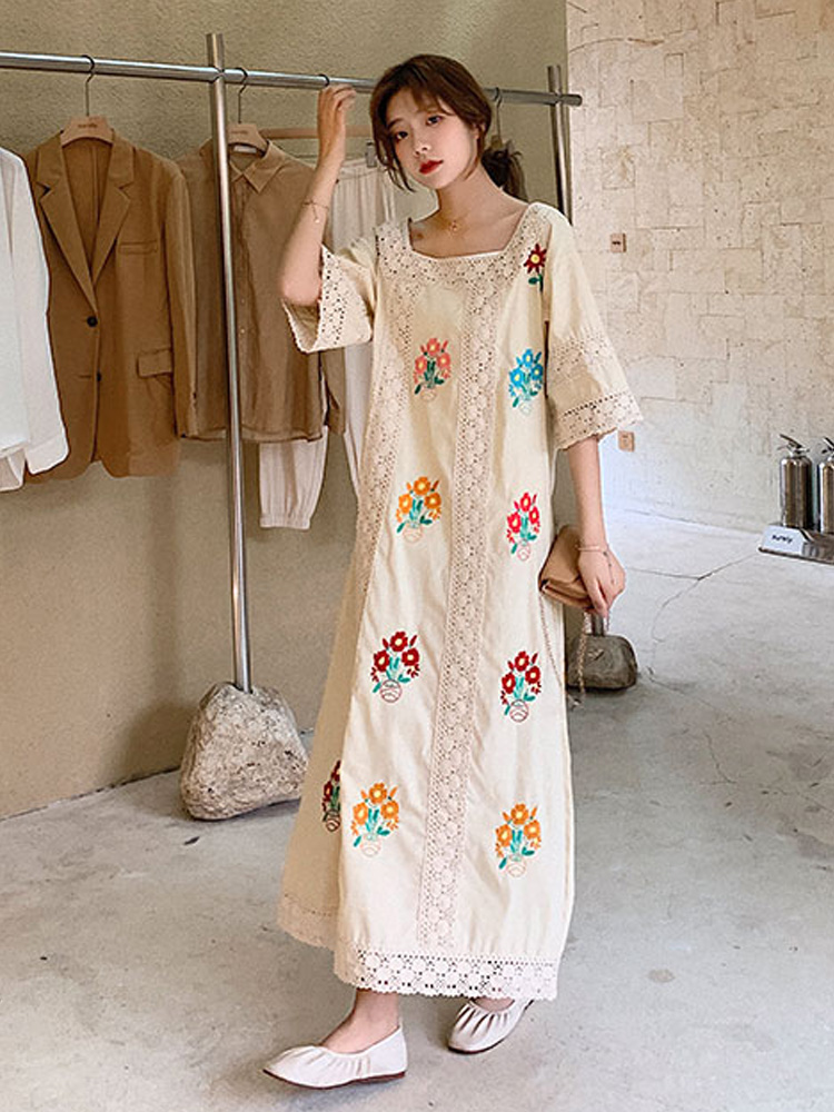 Summer new style han dynasty national style restore ancient ways embroiders long style dress Bohemian loose long style dress alx