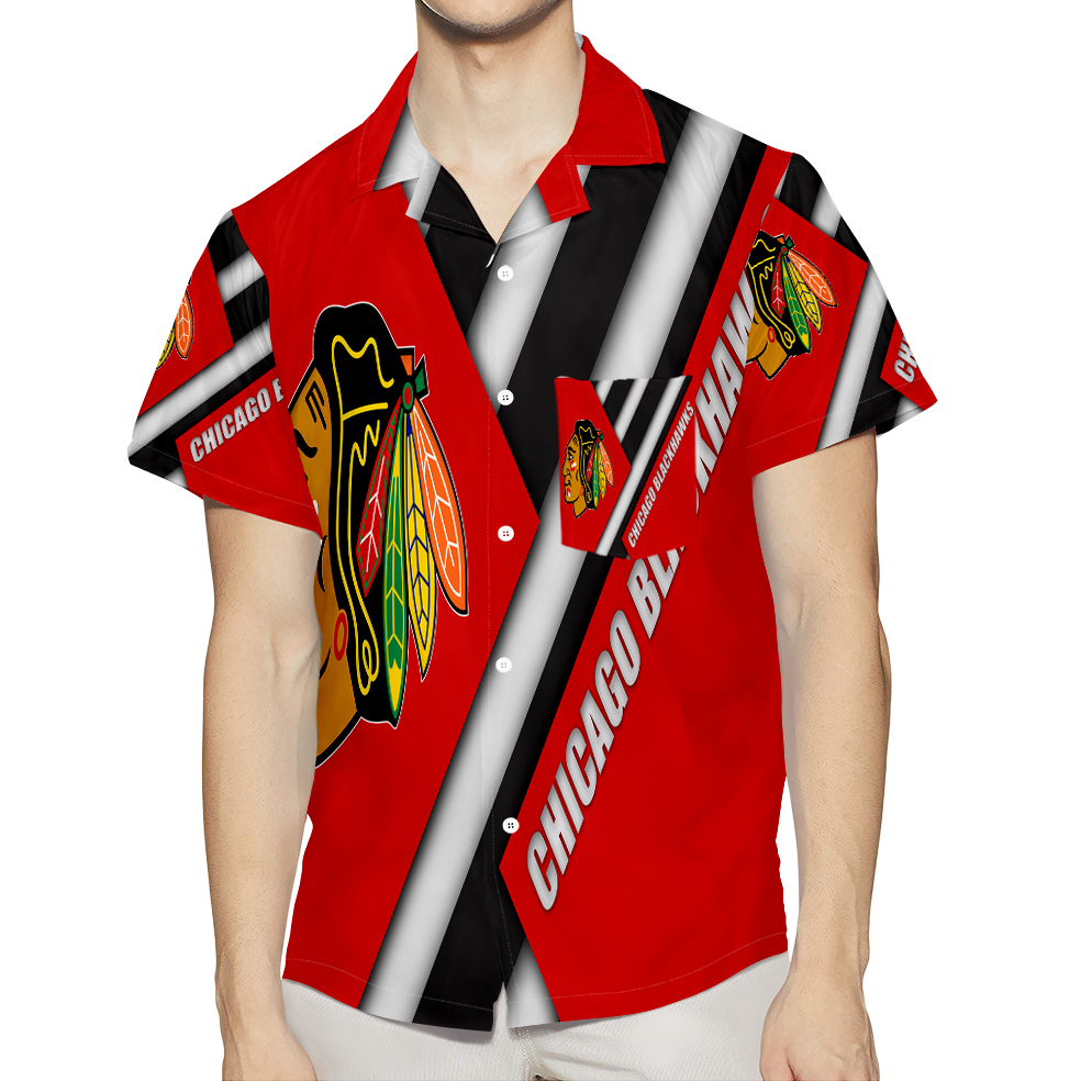 Chicago Blackhawks Emblem Flag 3D All Over Print Summer Beach Hawaiian Shirt With Pocket