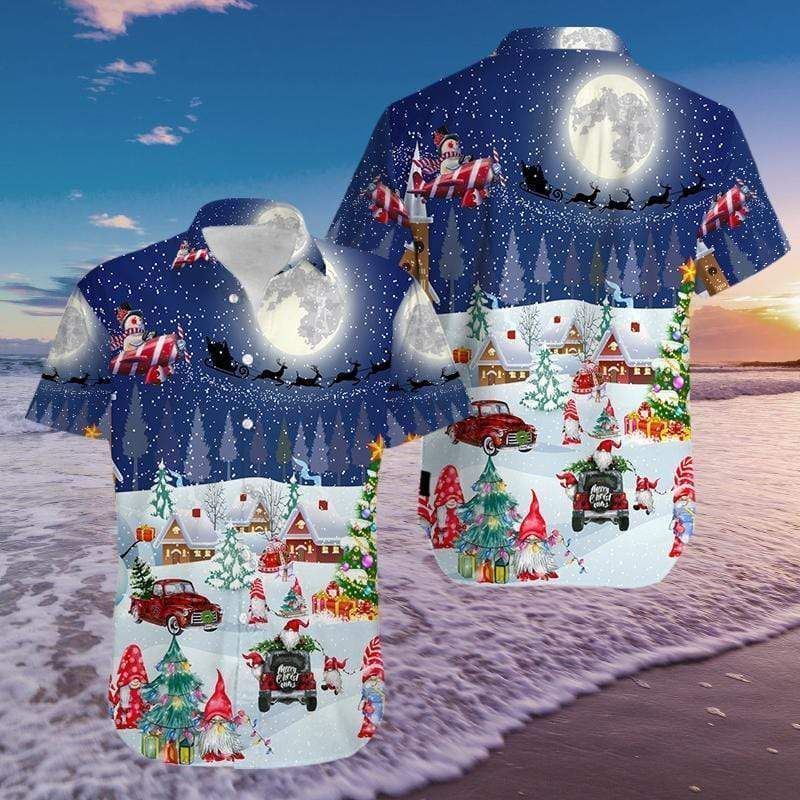 Christmas Night Sky Gnomes Hawaii Aloha Shirts Ha29252