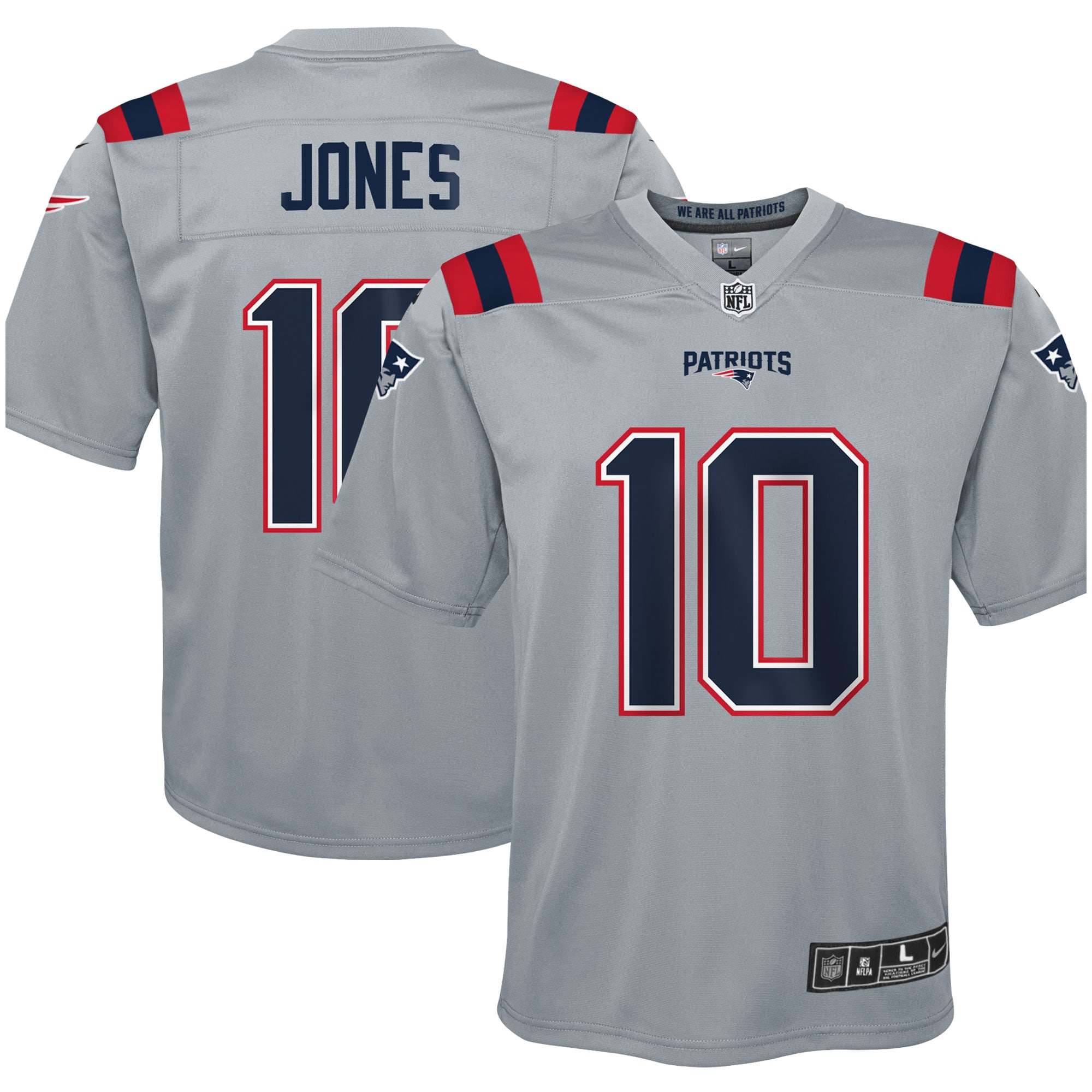 Youth New England Patriots Mac Jones Gray Inverted Game Jersey