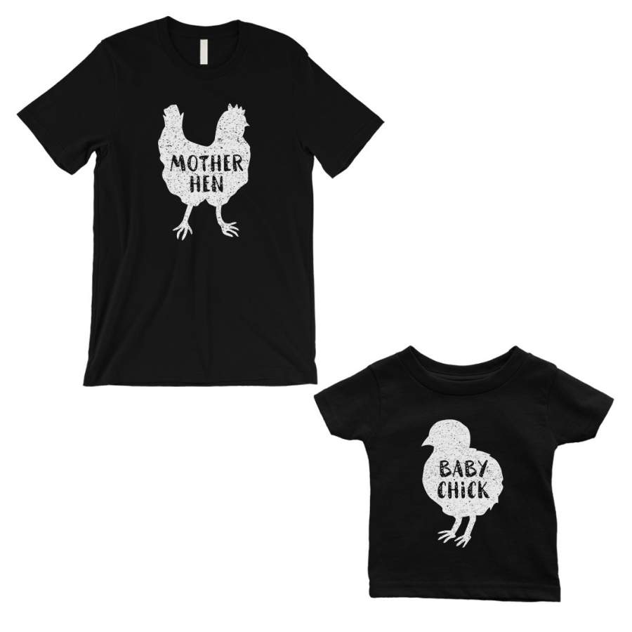 Mother Hen Baby Chick Matching T-Shirts Black For Mother’s Day Gift