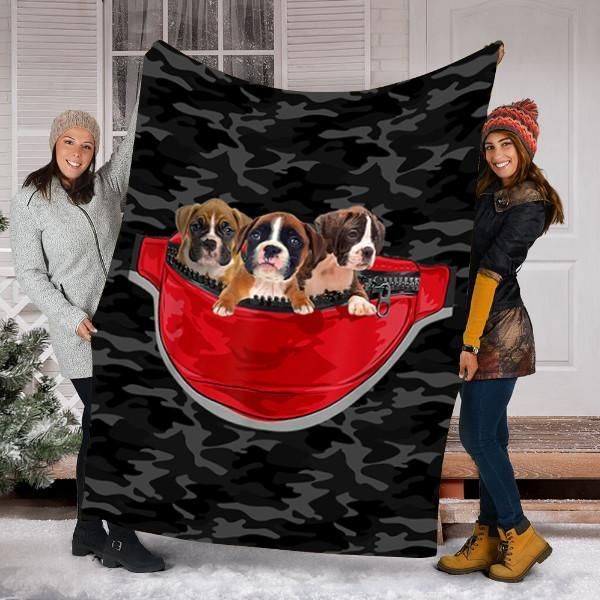 Boxer Puppy In Red Waist Bag Sherpa Fleece Blanket Gift