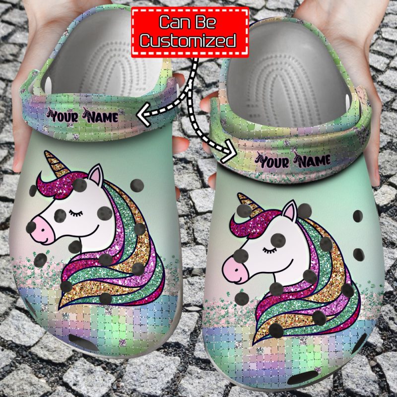 Animal – Personalized Unicorn Glitter Colorful Clog Shoes For Men And Women