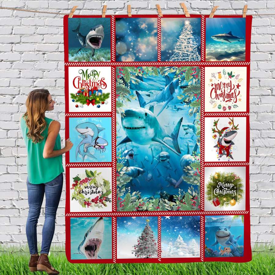 Shark Gorgeous Merry Christmas Animal Reindeer Xmas Fleece Blanket, Custom Blankets Christmas Gift Ideas