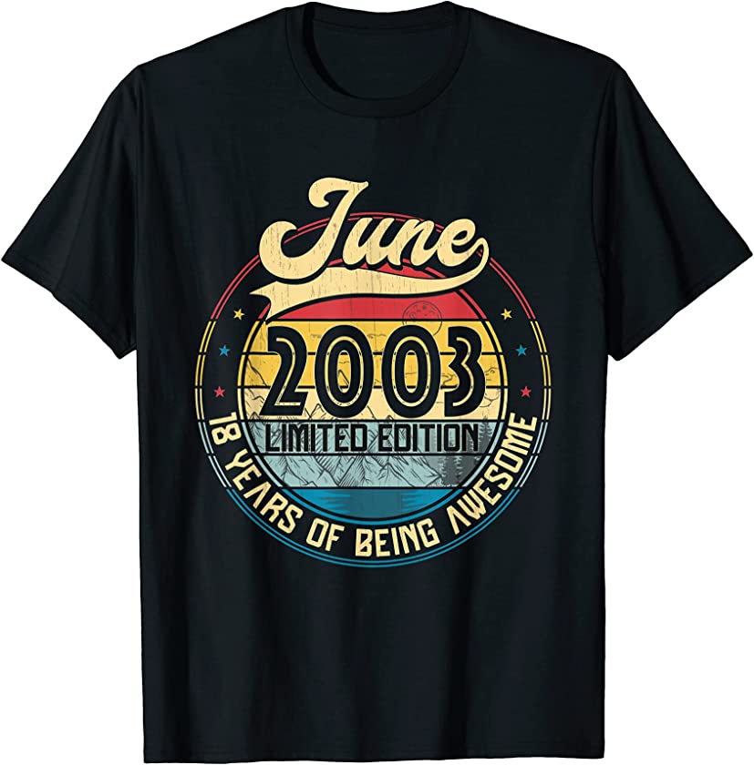 Vintage Retro June 2003 18th Birthday Gift 18 Years Old T-Shirt