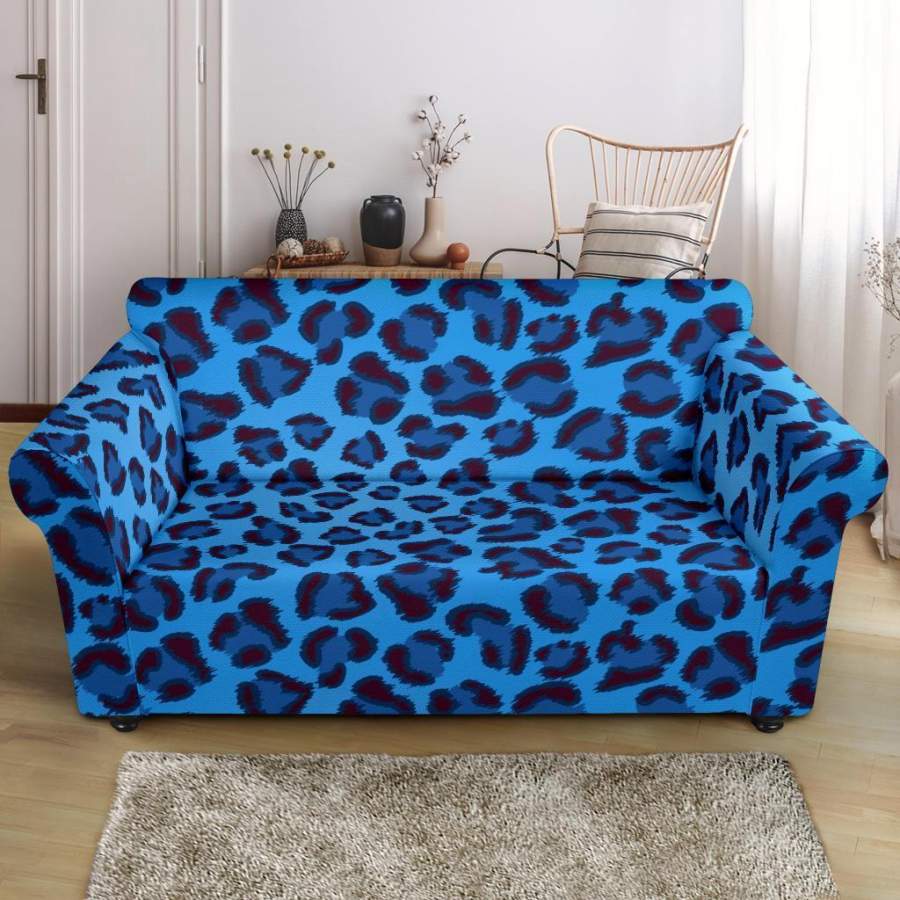 Blue Cheetah Leopard Pattern Print Loveseat Cover