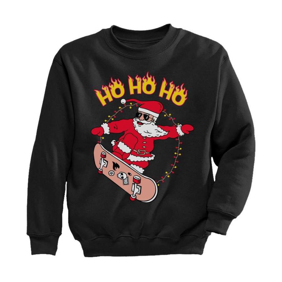 Skateboarding Santa Ho Ho Ho Ugly Christmas Youth Kids Sweatshirt