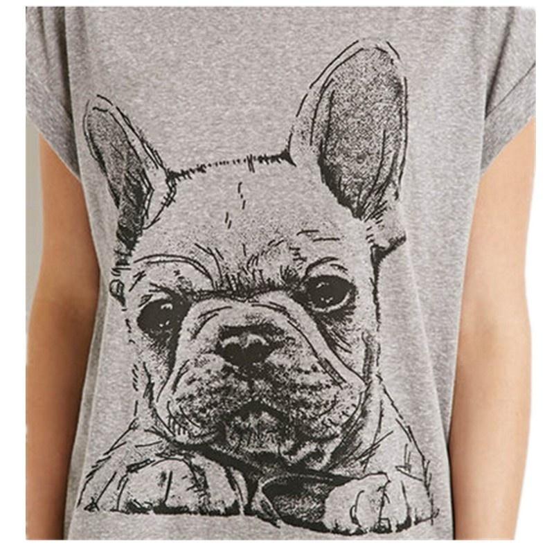 2017 Summer Interesting French Bulldog Print T-Shirt With Plus Size Fashion Women Casual All-Match Tee Top