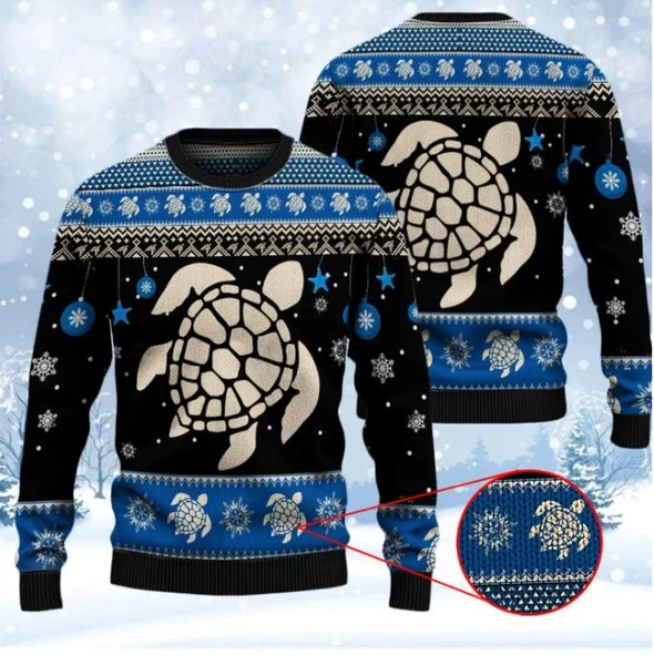 Sea Turtle Winter Christmas Ugly Sweater | Unisex | Full Size | Adult | Colorful | US1402