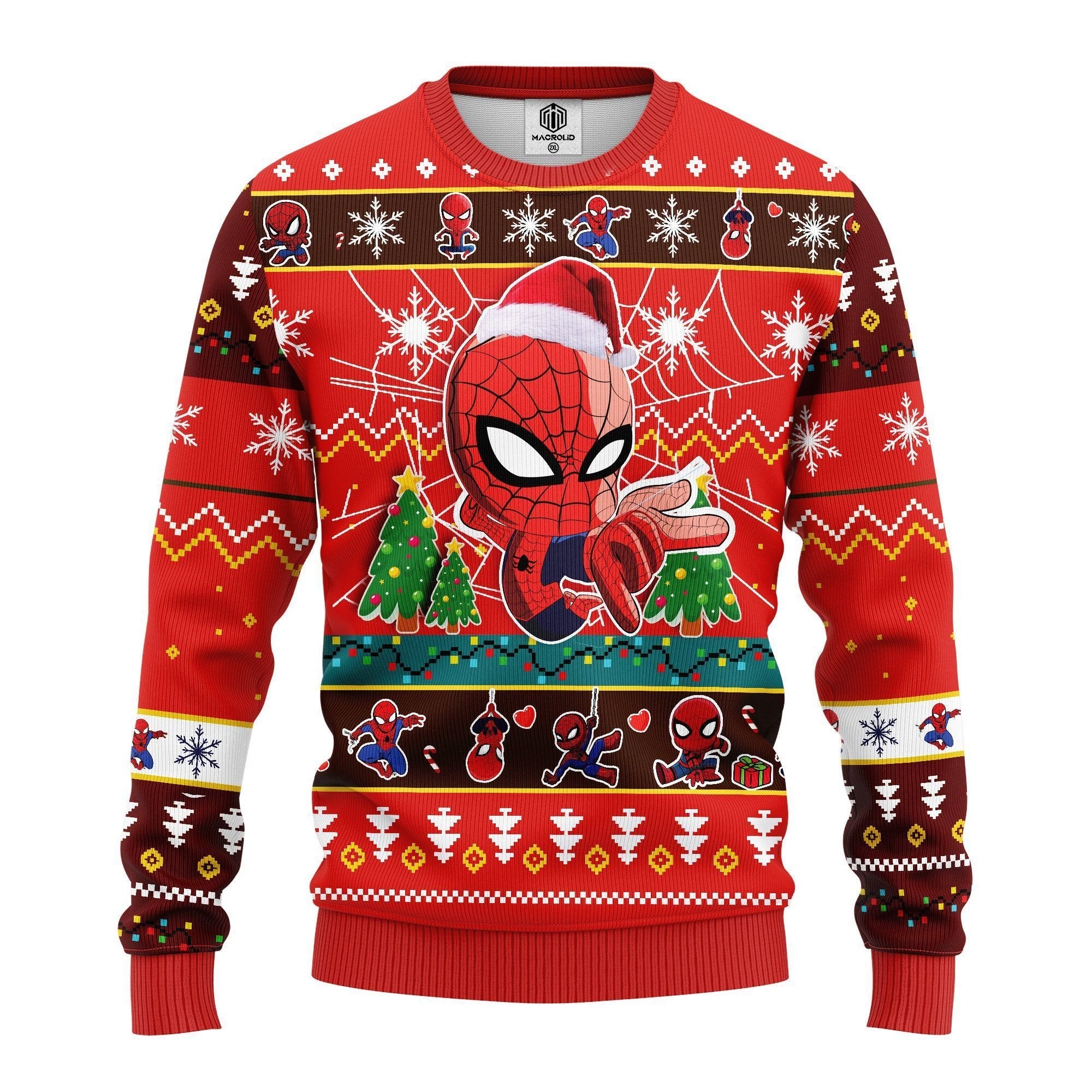 Unifinz Mv Christmas Ugly Sweater Spider Man Chibi Cute Christmas Pattern Red Sweater 2022