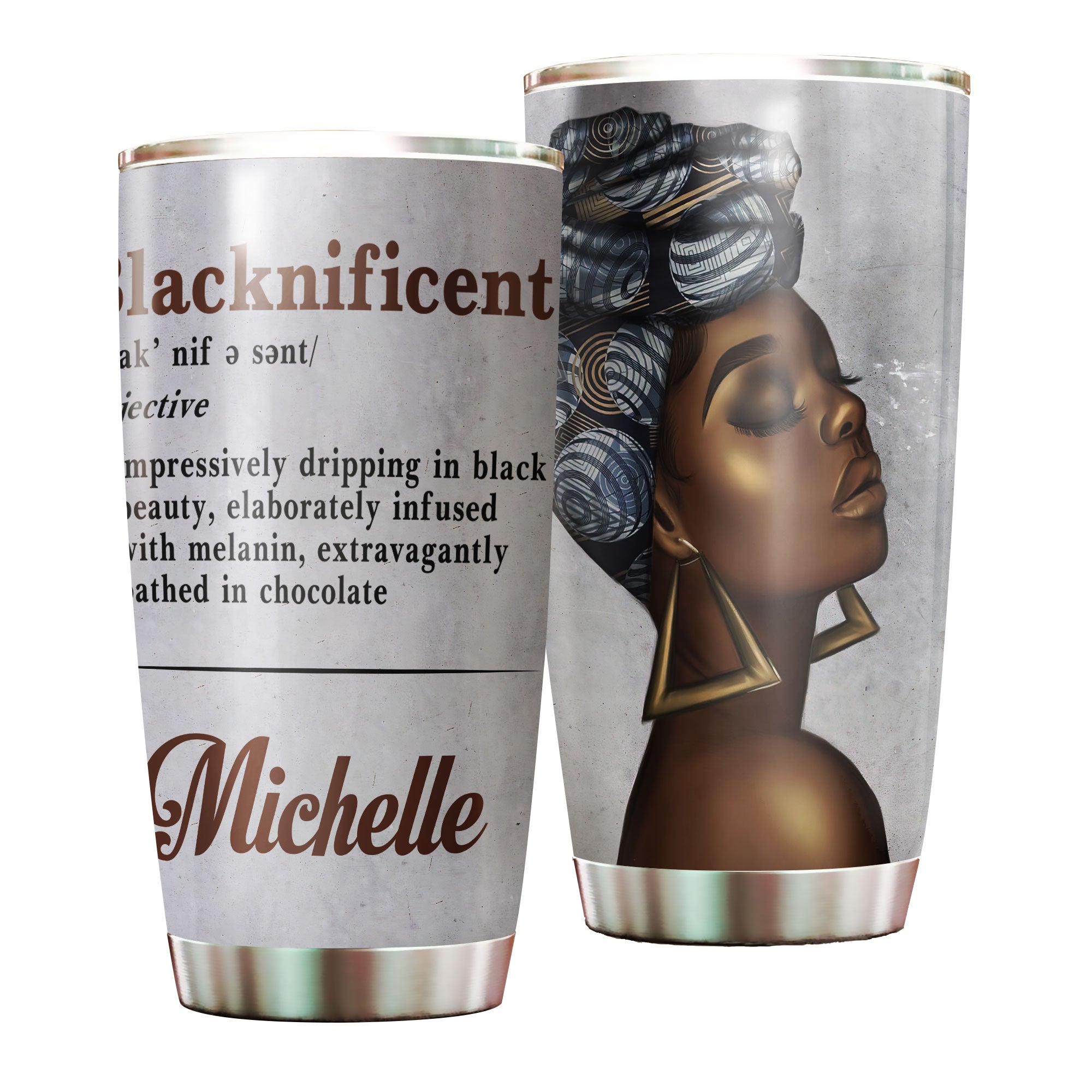 Personalized Black Beauty Blacknificent Stainless Steel Tumbler – Double-Walled Insulation Vacumm Flask – Gift For Black Queen, International Women’S Day, Hippie Girls