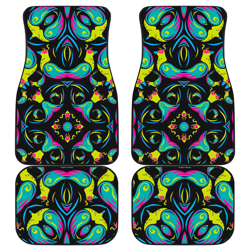 Ornament Psychedelic Trippy Print Front And Back Car Floor Mats, Front Car Mat