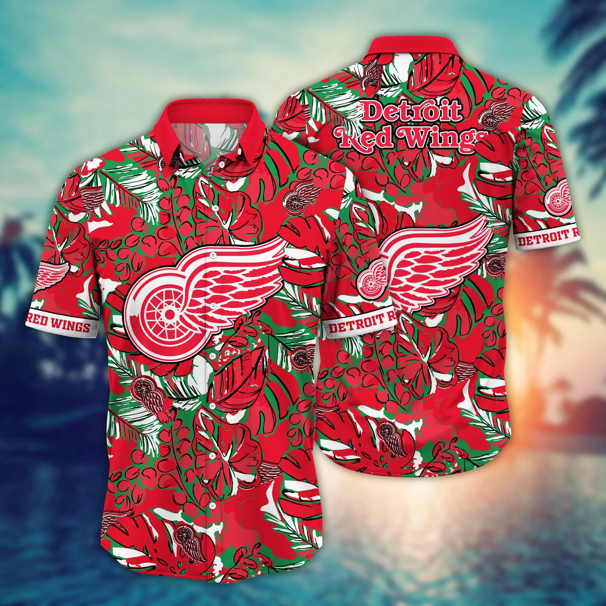 Detroit Red Wings Nhl Hawaiian Shirt Sun-Up Aloha Shirt