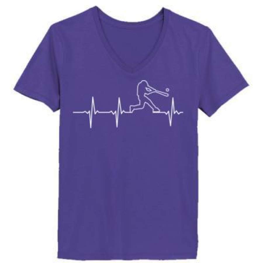 AGR Baseball Heartbeat – Ladies’ V-Neck T-Shirt