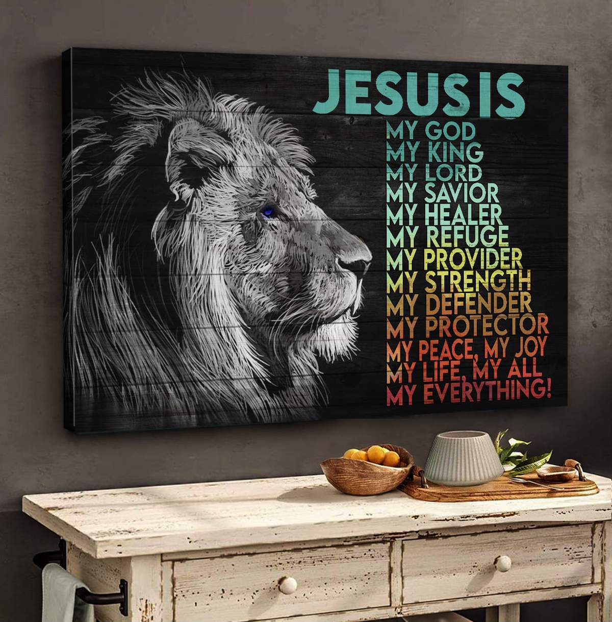 Awesome Lion God Is My Life My All My Everything Landscape Poster & Canvas Gift For Friend Family Birthday Gift Decor Home Decor Wall Art Visual Art