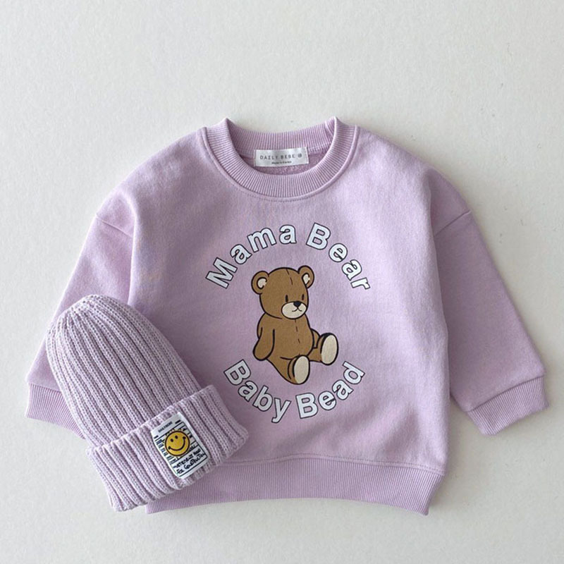 1522B Korean Children’s Clothes Candy Color Sweatershirt Spring 2022 Cartoon Bear Sweater Baby Girl Casual Top Boy Pullover alx