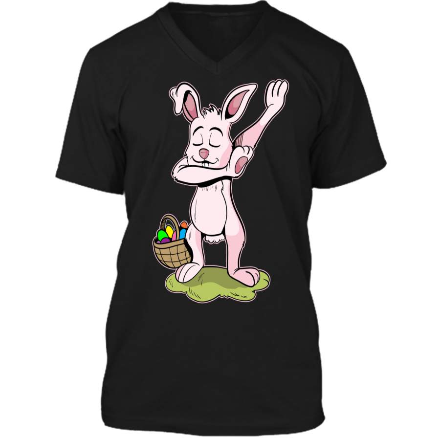 Dabbing Easter Bunny Shirt Kids Hip Hop Dab Dance Gift Mens Printed V-Neck T