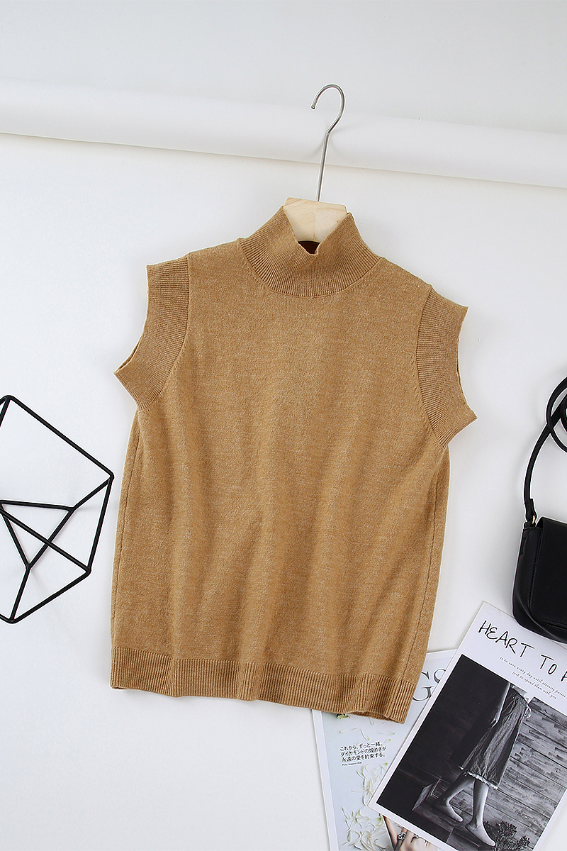 Women Sweater Early Autumn New Simple Basic Solid Color Commuter High-neck Sleeveless Knitted Vest alx