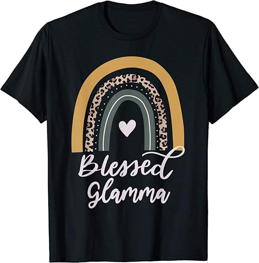 Womens Blessed Glamma Rainbow Leopard Gift For Grandma Nana T-Shirt