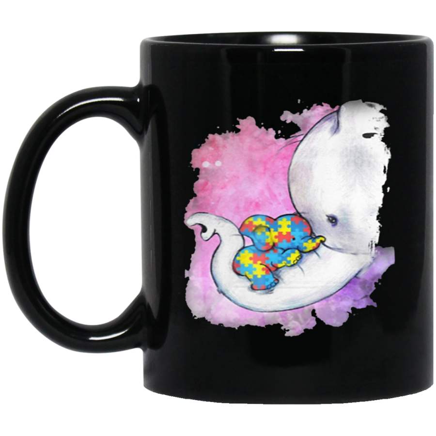 Autism baby elephant and mama 11oz 15oz Black Mug Idea 2nd April Puzzle Ribbon Support Autism Dad Mom Kids Autistic