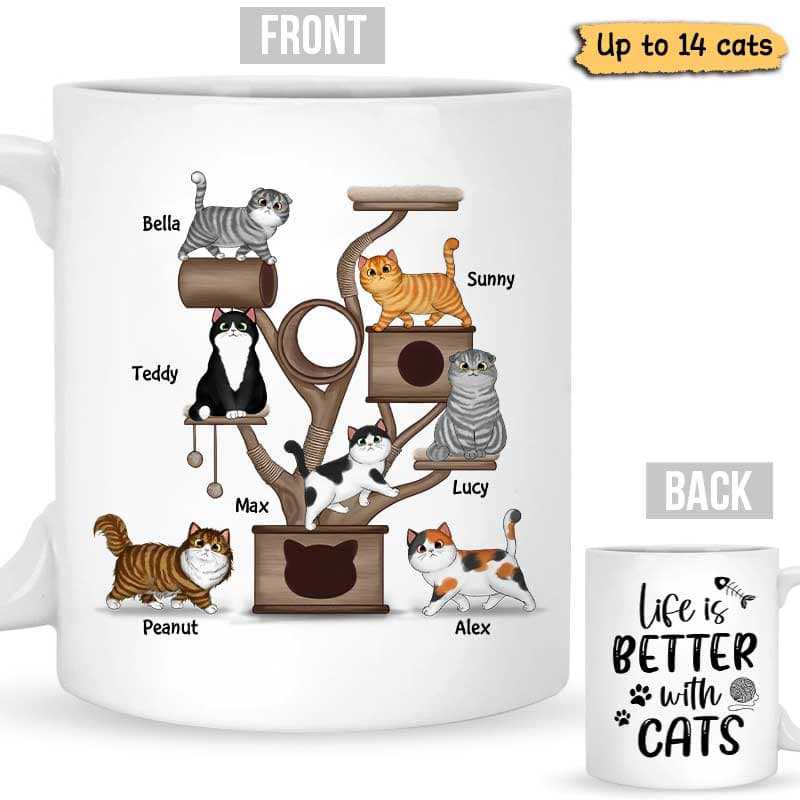 Life Is Better With Cats Fluffy Cat Tower Personalized Mug