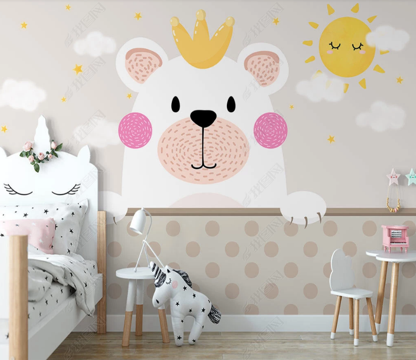 3D Cartoon Animal Bear Cloud Wall Mural Wallpaper Lqh 70