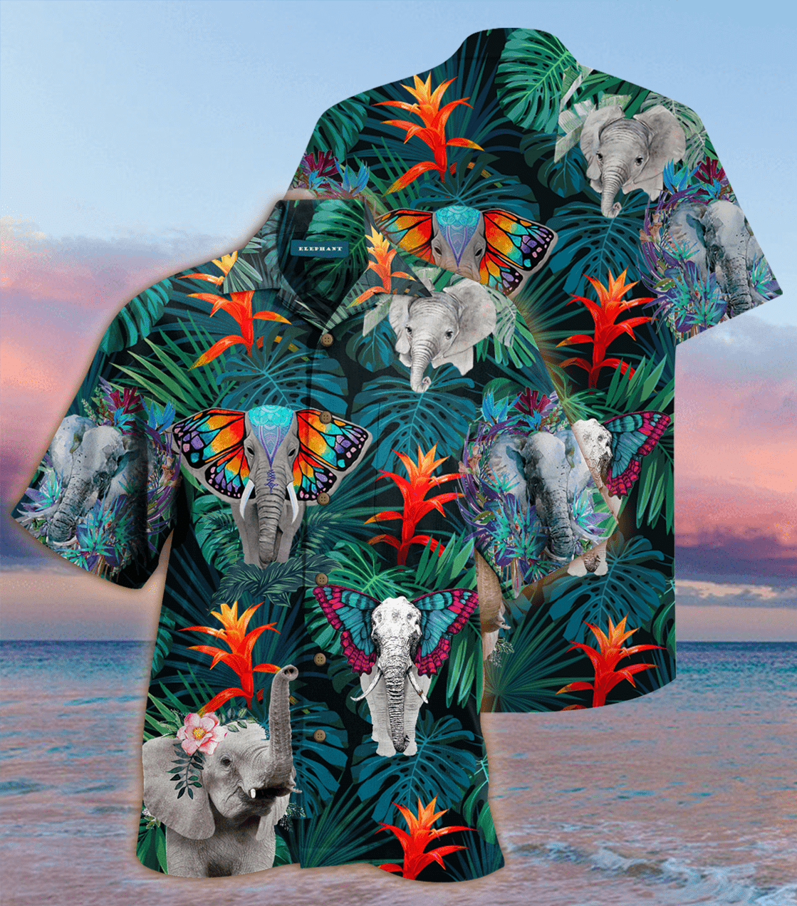 Awesome Tropical Elephant Unisex Hawaii Aloha Shirt Ha92335