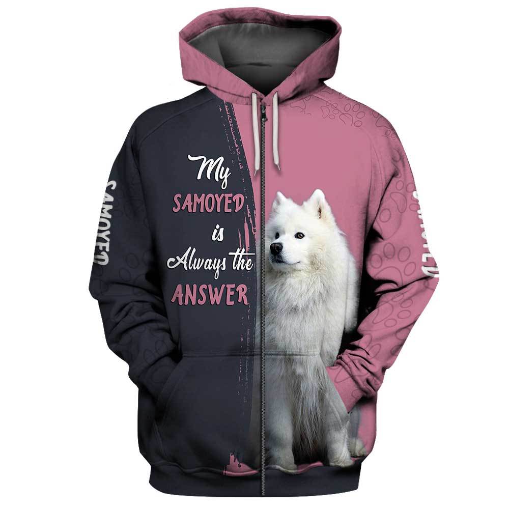 Samoyed Answer 3D Full Printing Zip Hoodie