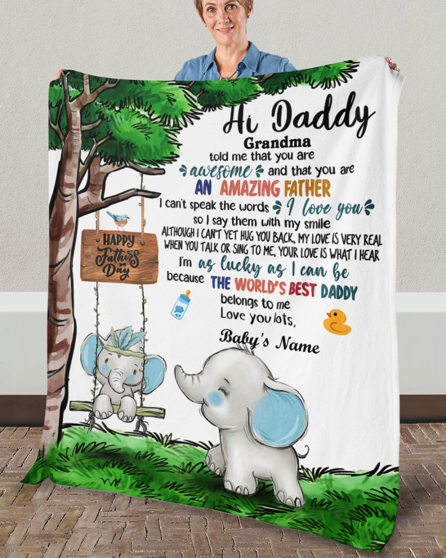 Personalized Hi Daddy Elephants Happy Father’S Day, The World’S Best Daddy Belongs To Me Gift For Dad From Baby Sherpa Fleece Blanket