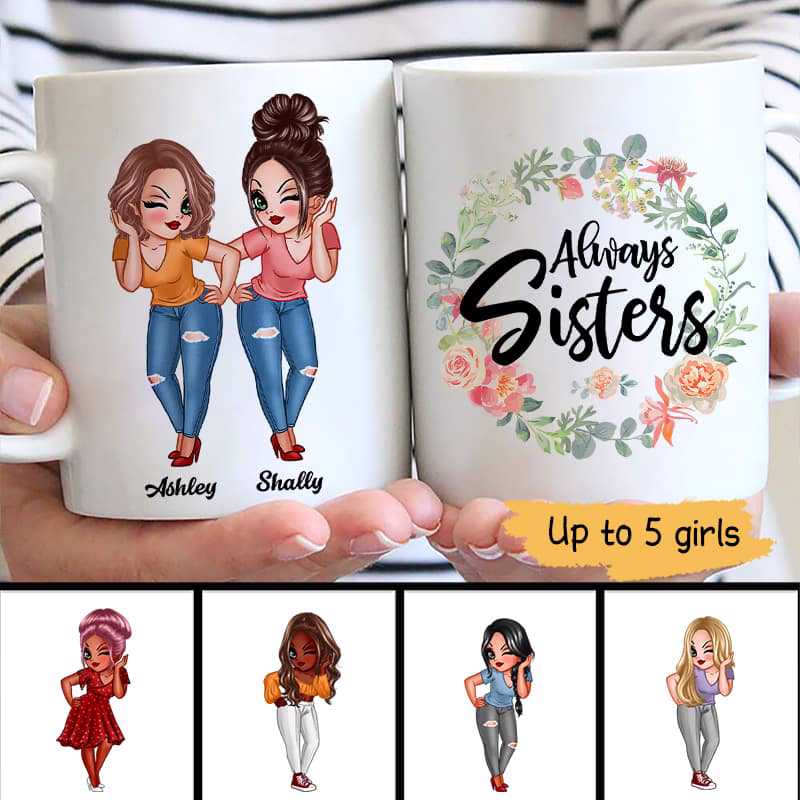 Flower Wreath Pretty Women Best Friends Besties Sisters Personalized Mug