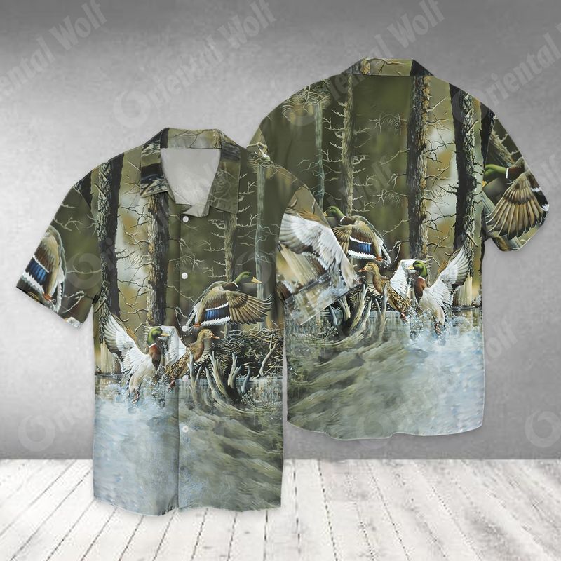 Duck Hunting Winter Forest Full Print Hawaii Shirt Ha204