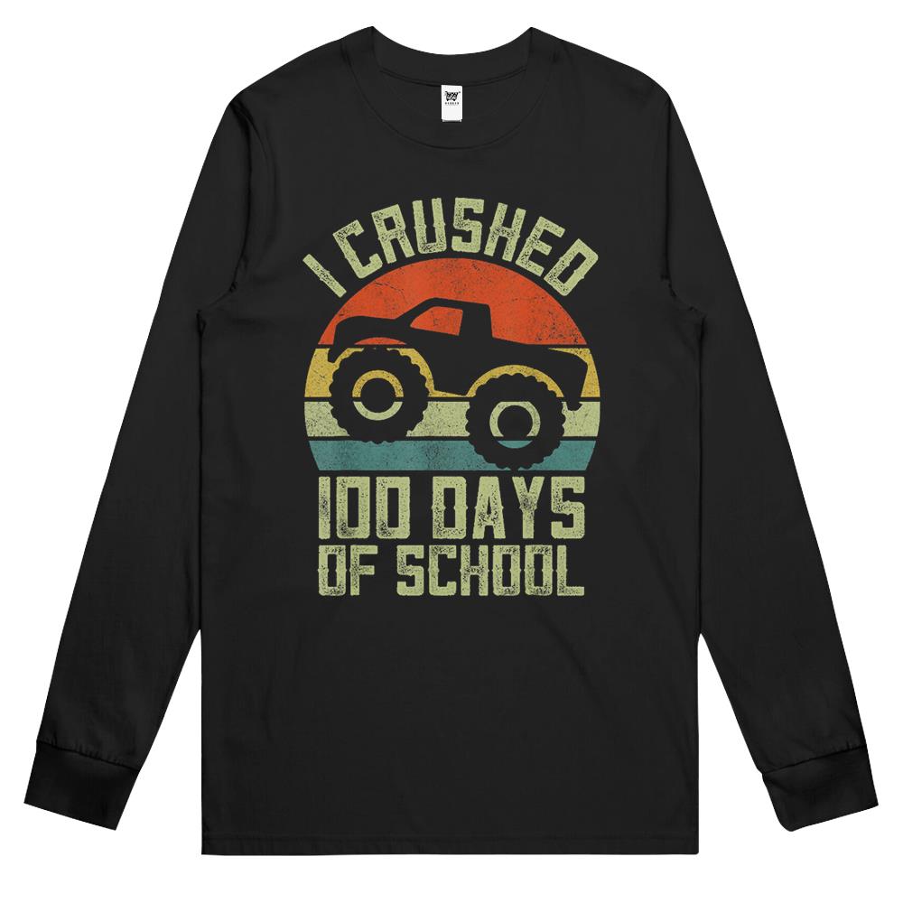 I Crushed 100 Days Of School Truck Vintage Shirt, Kids Boys Long Sleeve T Shirts