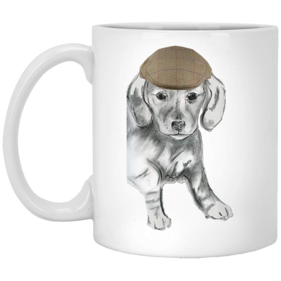 Dachshund Puppy Flat Cap Cute Dog Illustration Mug