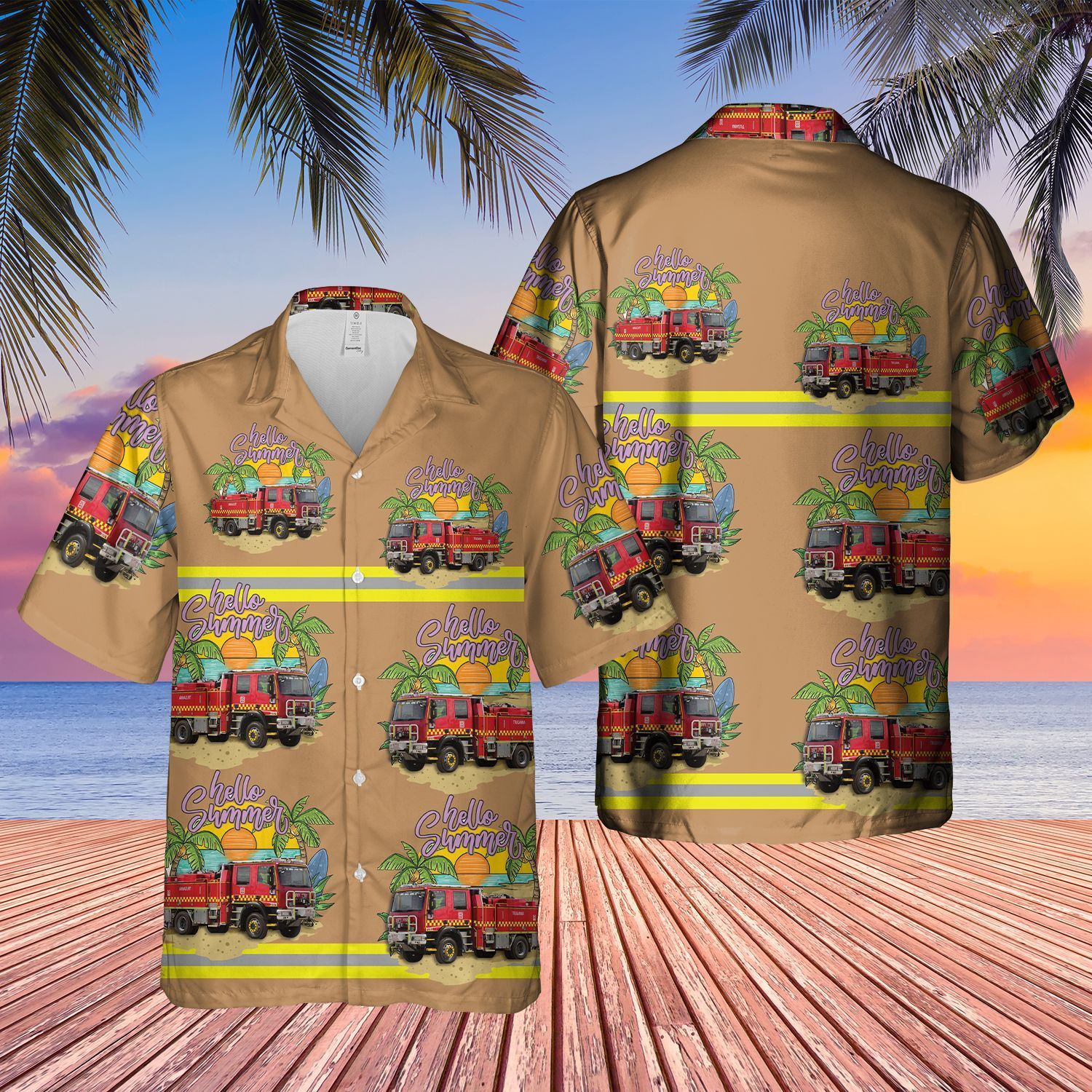 Victoria Fire Service Truck Tan Amazing Design Unisex Hawaii Shirt For Men And Women Ha98869