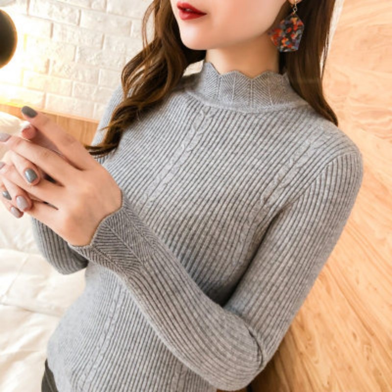 Autumn and Winter Bottoming Knitting Sweater Half Turtleneck Sweater Womens Slim Pullover Bottoming Casual Shirt for Office Lady alx