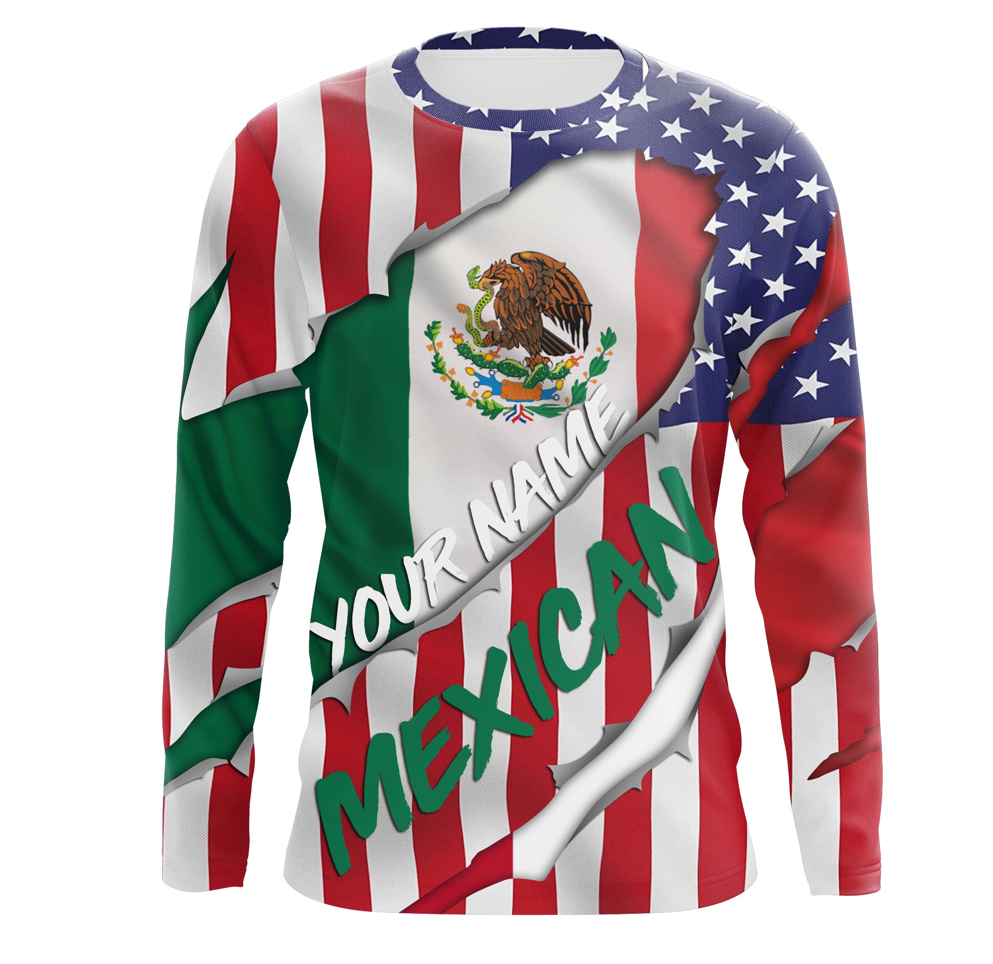 American Flag Mexican Flag Custom Uv Long Sleeves Shirts, Personalized Patriotic Fishing Apparel Gifts – Tmts010