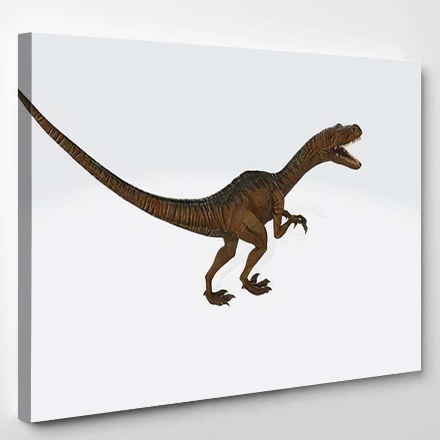 3D Illustration Velociraptor Chases Small Mammal – Dinosaur Animals Canvas Print