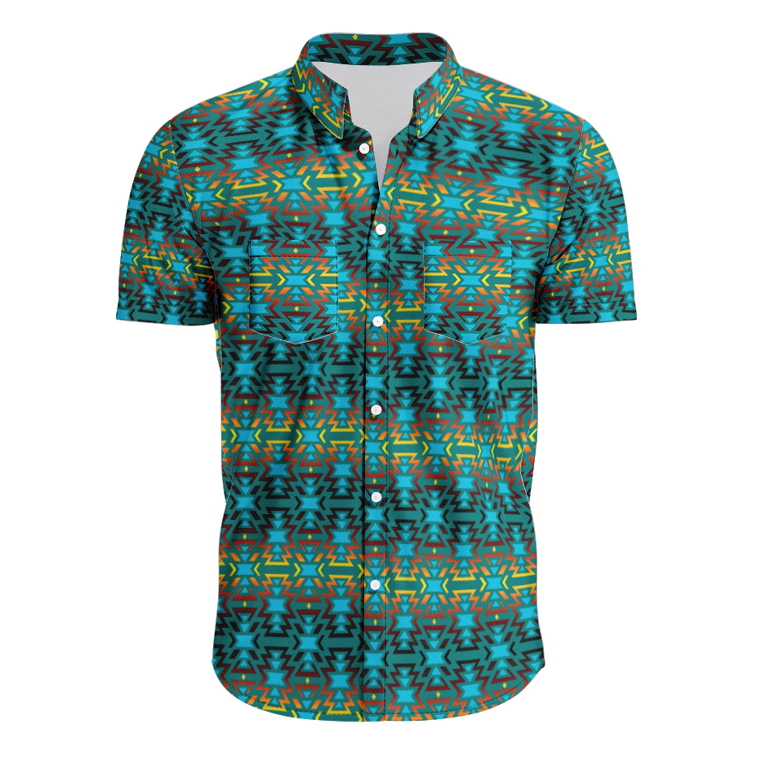 Fire Colors And Turquoise Teal Button Up Shirt Hawaiian Ha40368