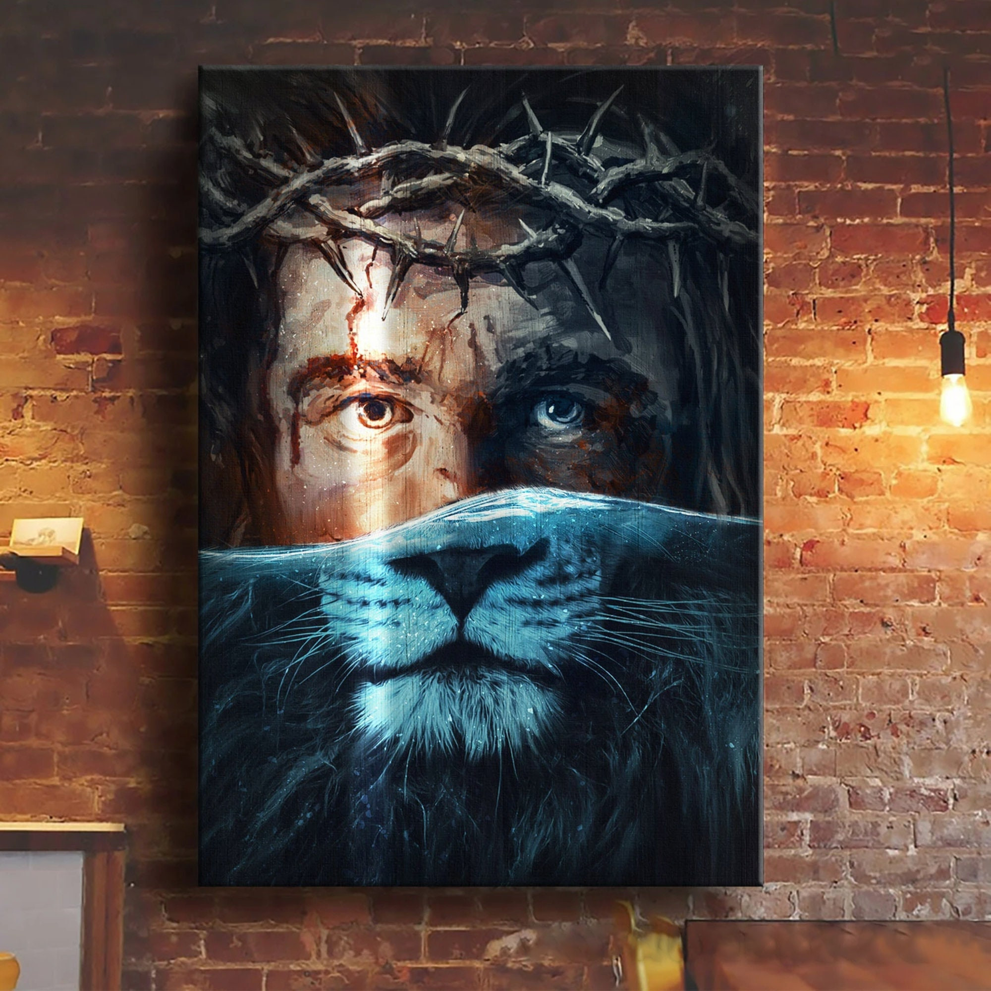 Jesus Canvas, – Jesus And Lion – Under The Water | Wall Art, Wall Decor | Birthday Gift, New Year Gift, Christmas Gift, Thanksgiving