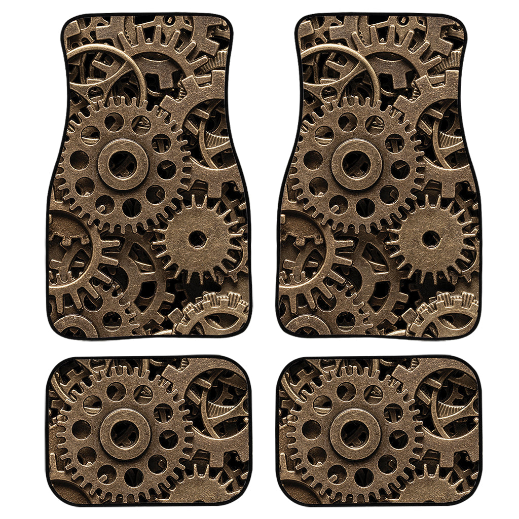 Steampunk Brass Gears And Cogs Print Front And Back Car Floor Mats, Front Car Mat