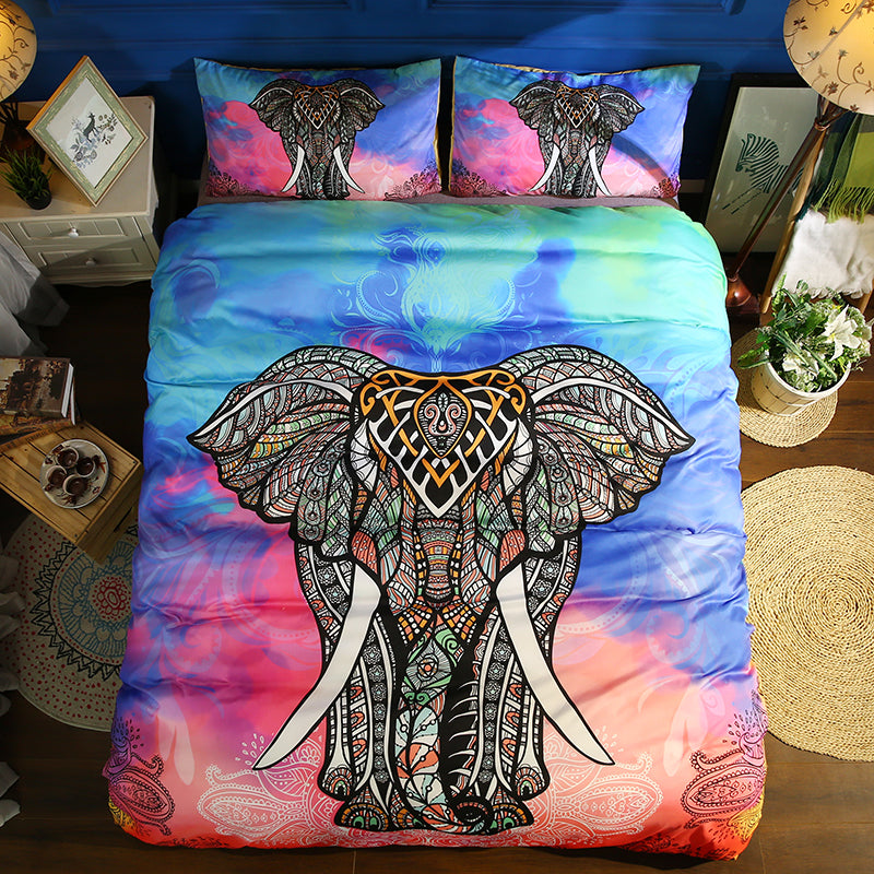 3D Bohemian Color Elephant Quilt Cover Set Bedding Set Pillowcases 18