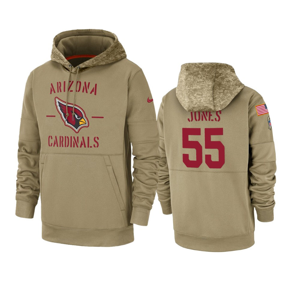 Arizona Cardinals Chandler Jones Tan 2019 Salute To Service Sideline Therma Pullover Hoodie