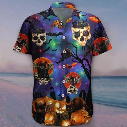 Black Cat Skull Halloween Hawaii Shirt For Men And Women Ha97748