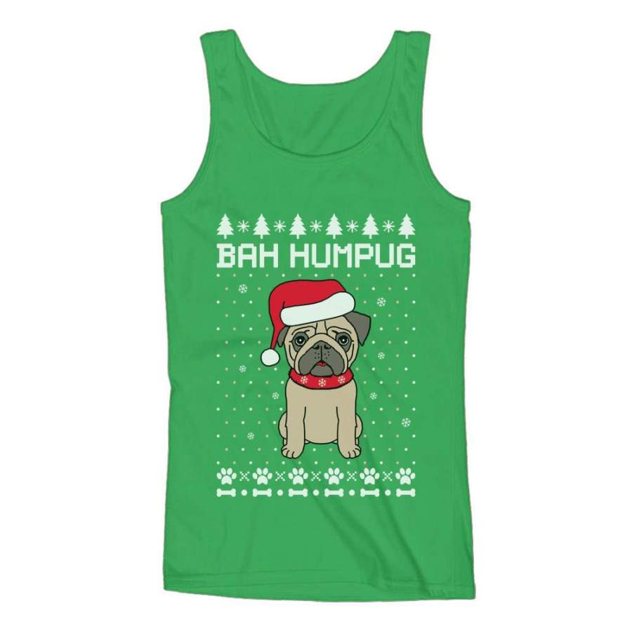 Bah Humpug Funny Ugly Christmas Puppy Pug Dog Women Tank Top