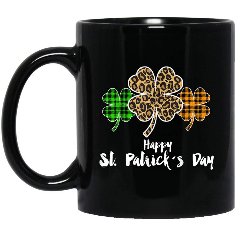 Buffalo Plaid Leopard St Patricks Day Shamrock Clover Irish Mug