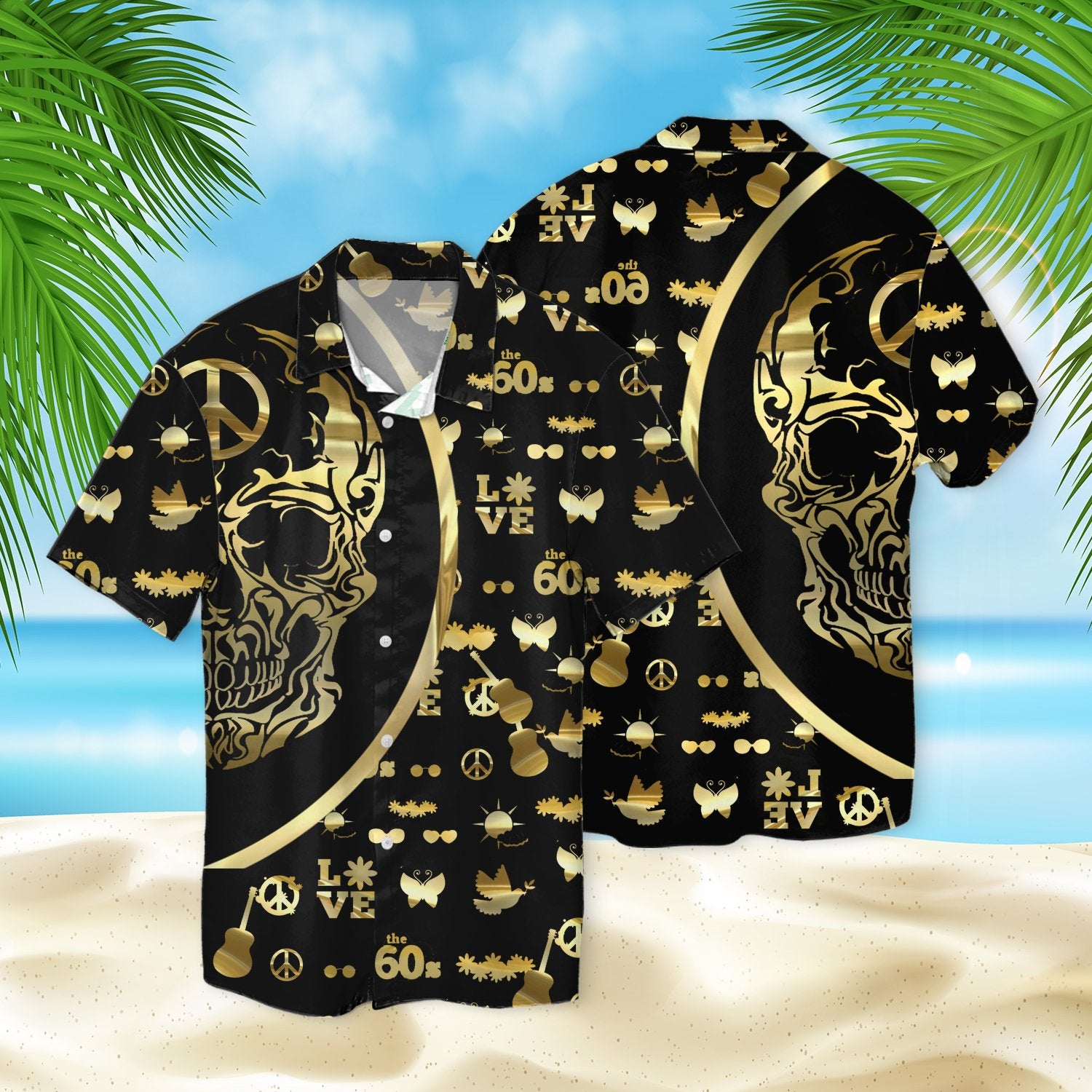 Skull Hippie Golden Hawaii Shirt Ha73216