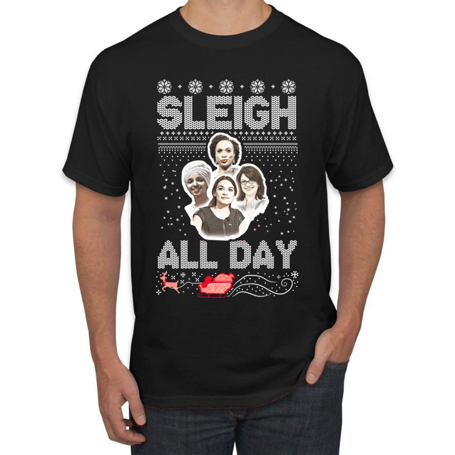 AOC The Squad Congresswomen Sleigh All Day Xmas Ugly Christmas Sweater Men’s Graphic T-Shirt